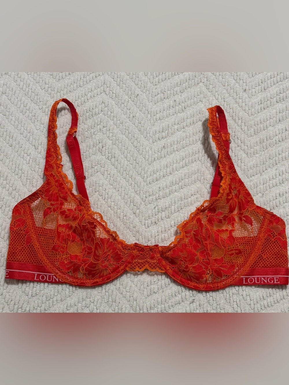 LOUNGE Lux Balcony Underwire Bra in Red-Orange lace -34D